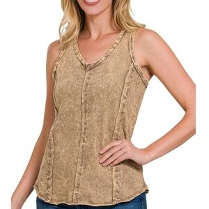 CRINKLE WASHED F/TERRY RAW EDGE TOP in mocha
